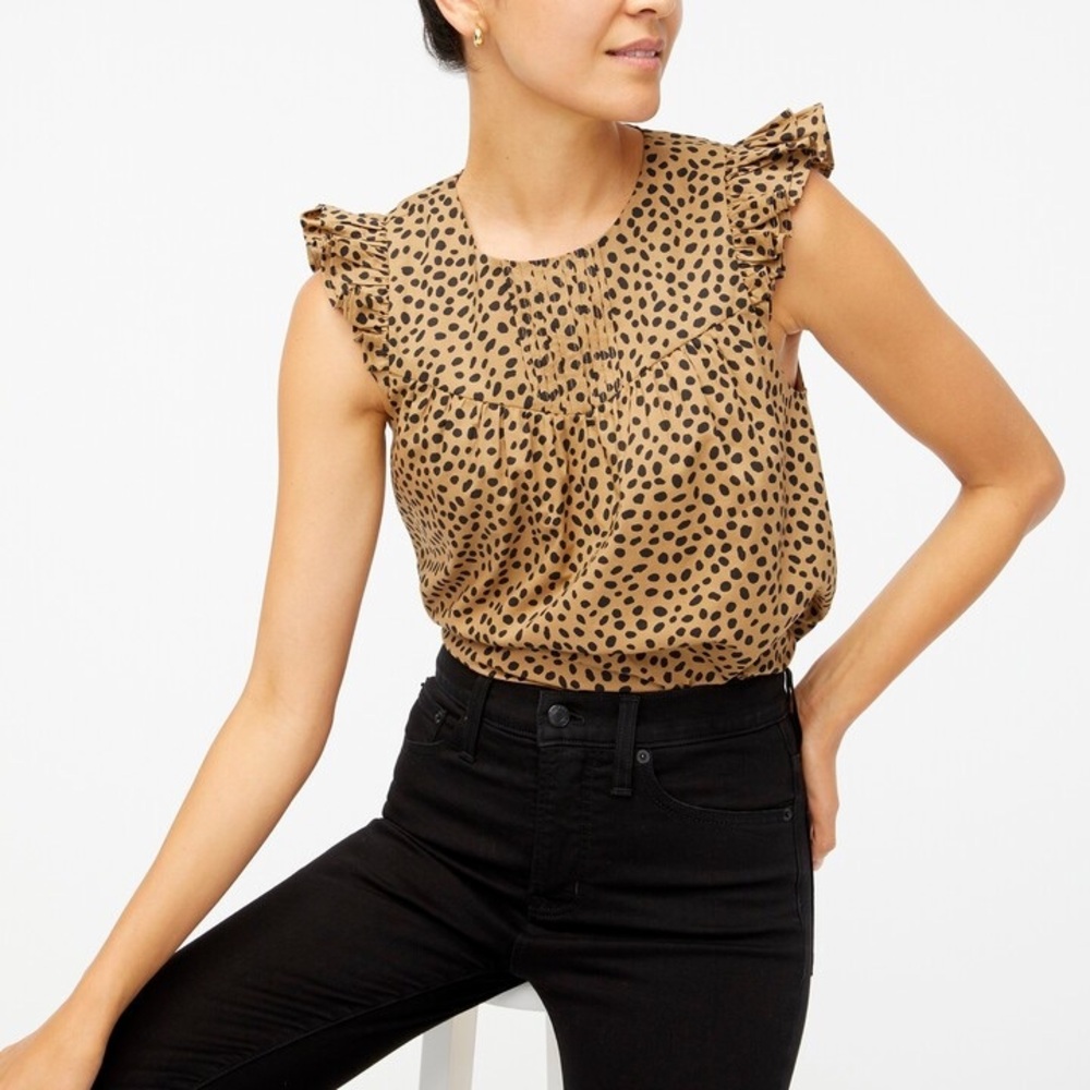 NWT Jcrew Leopard Dot Print Ruffle Sleeve Top